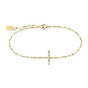Sterling Forever Sterling Silver Sideways CZ Cross Bracelet